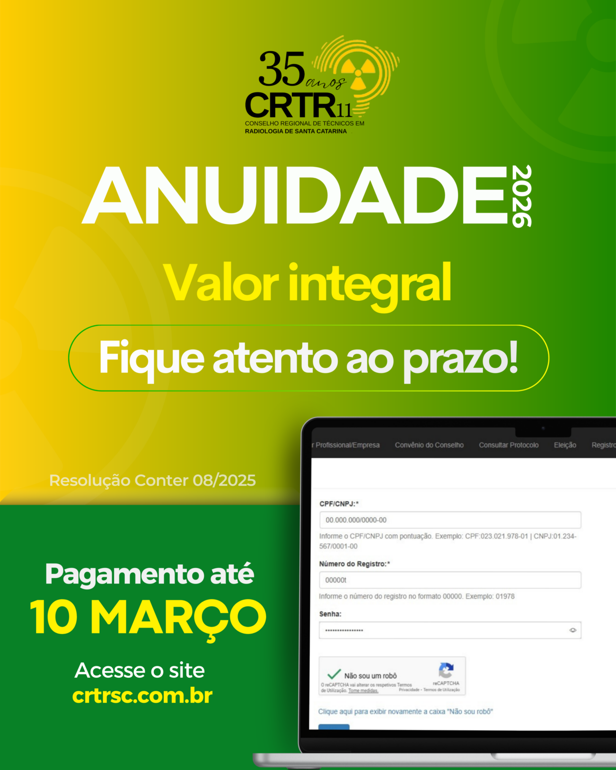Crtr Anuidade 2026 – Atenção ao prazo! – Crtr 11